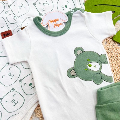  CONJ. DE MALHA 3 PEÇAS - Bear - Verde e Off White